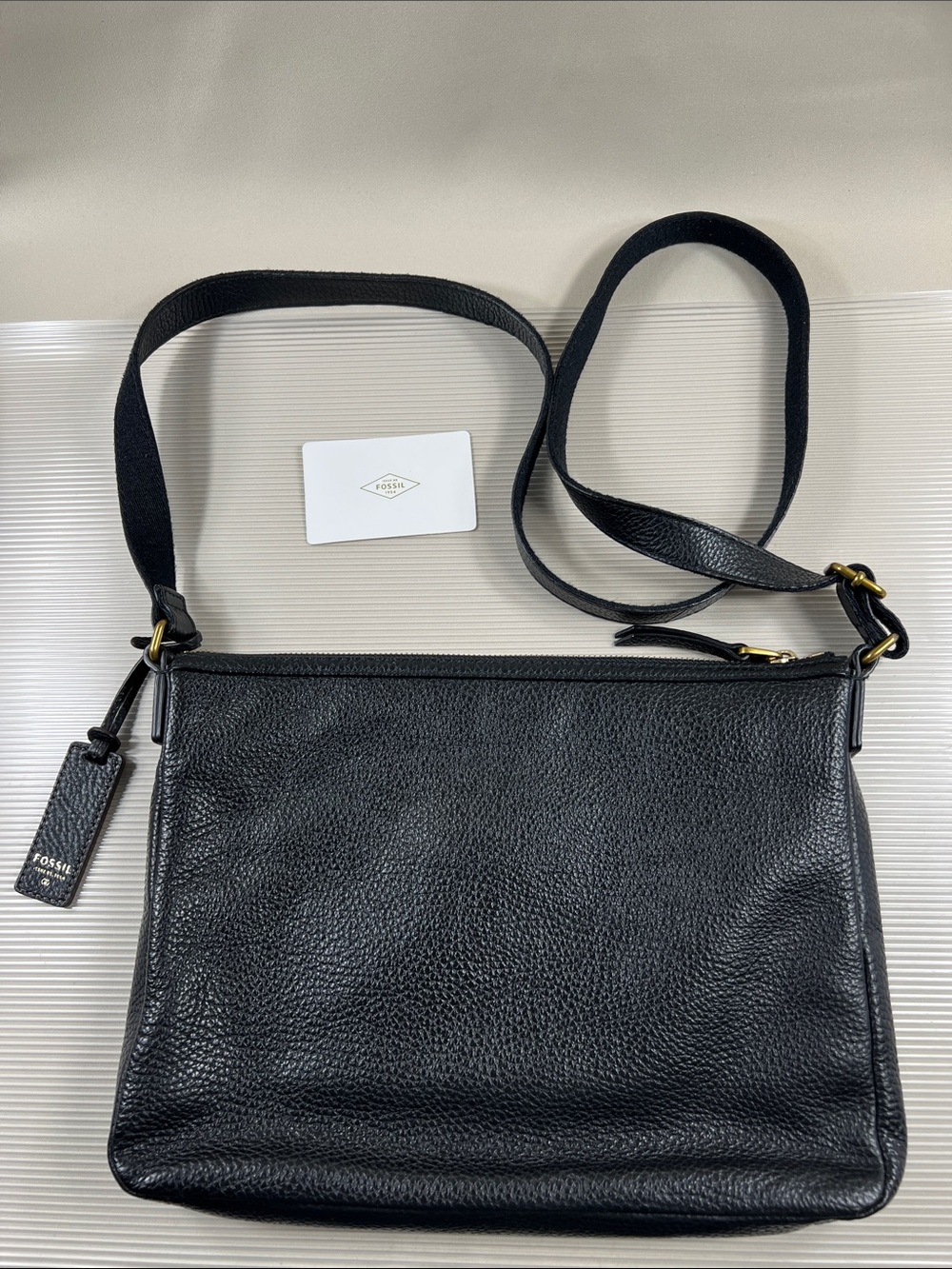 Fossil Black Pebbled Leather Crossbody Bag - Picture 5 of 12